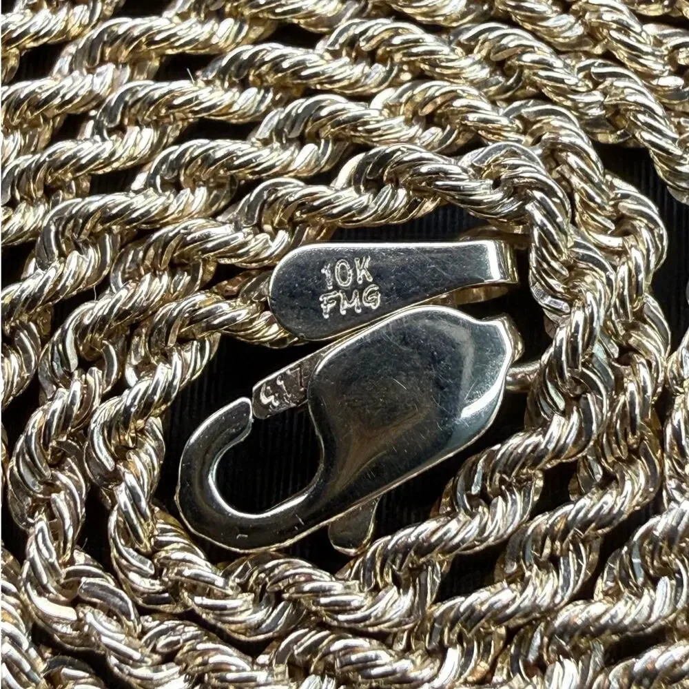 Solid 10K Italian Yellow Gold Diamond Cut Rope Chain Necklace 16 Long 1.7mm Wide